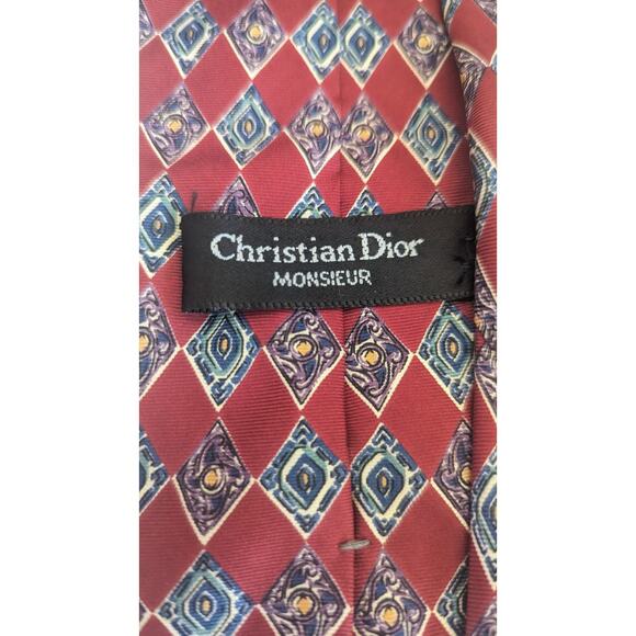 Christian Dior Mens red and blue harlequin patterned dress tie - Picture 3 of 3
